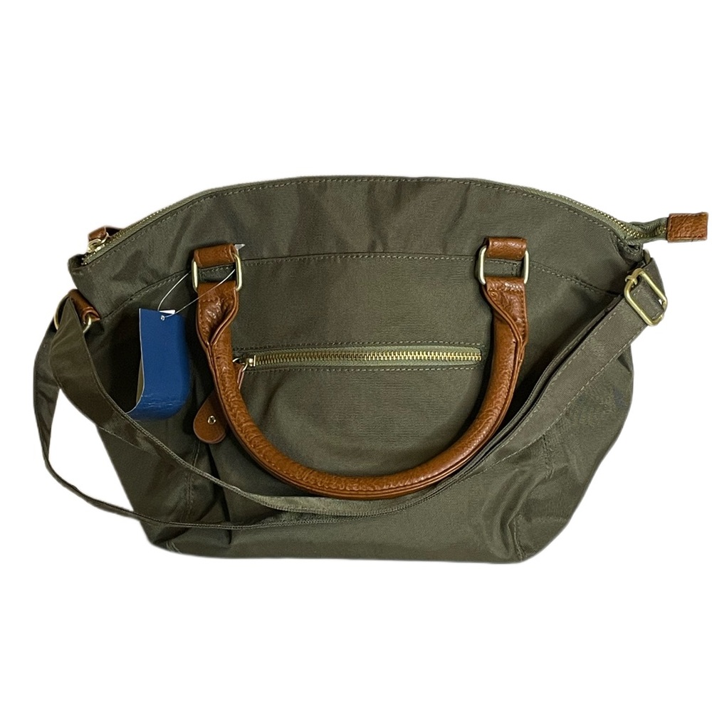 NWT Old Navy Green Purse with Faux Leather Brown Handles and Crossbody Strap